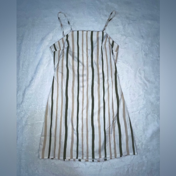 S/M Striped Open Back Tie Zip Summer Dress Green White Adjustable Straps Cute​ - Picture 2 of 5